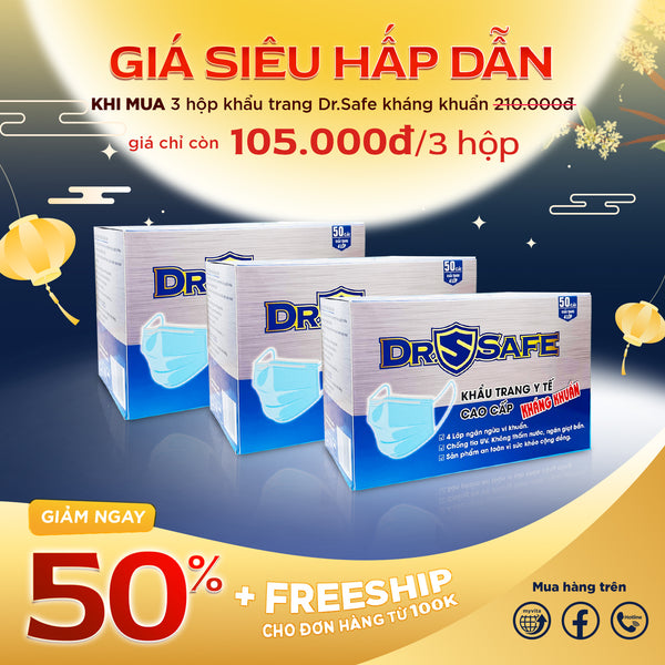 3 Hộp 150 khẩu trang cao cấp KHÁNG KHUẨN DR.SAFE (SIÊU SALE)