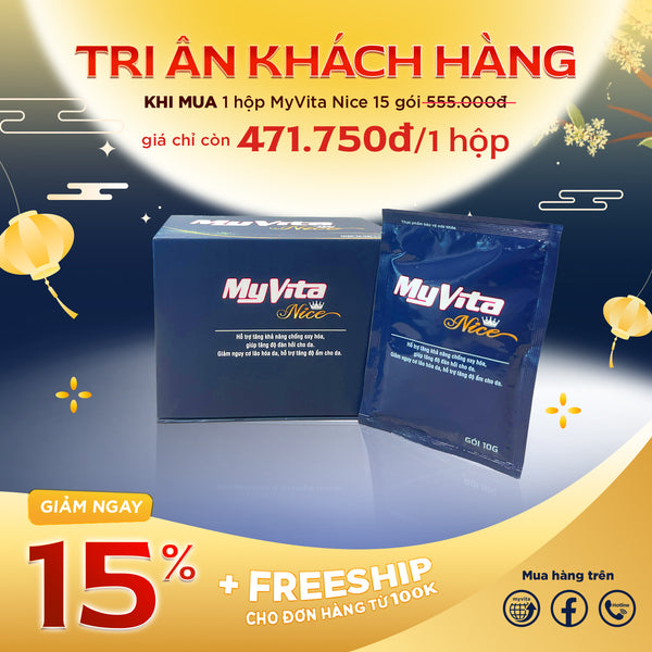 MyVita Nice: Collagen thuỷ phân hỗ trợ trẻ hoá làn da, làm đẹp (Hộp 15 gói)