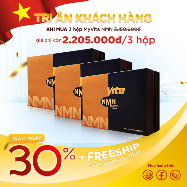 Viên uống hỗ trợ chống lão hoá, trẻ hoá da cao cấp - 3 Hộp MyVita NMN - GIẢM 30%