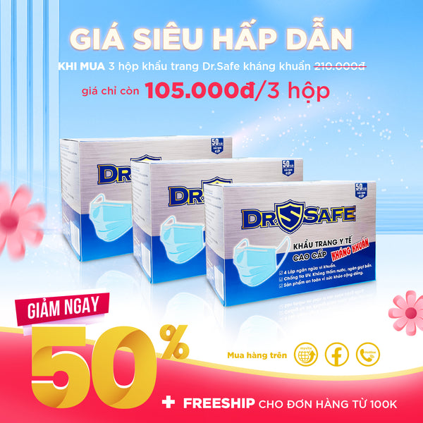 3 Hộp 150 khẩu trang cao cấp KHÁNG KHUẨN DR.SAFE (SIÊU SALE)