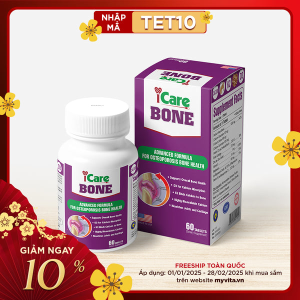 ICare Bone: Viên uống hỗn hợp Canxi Nano ngăn ngừa loãng xương, chống thoái hoá khớp